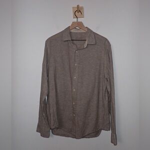 Tasso Elba Mens Linen Blend Long Sleeve Shirt in Brownish Gray